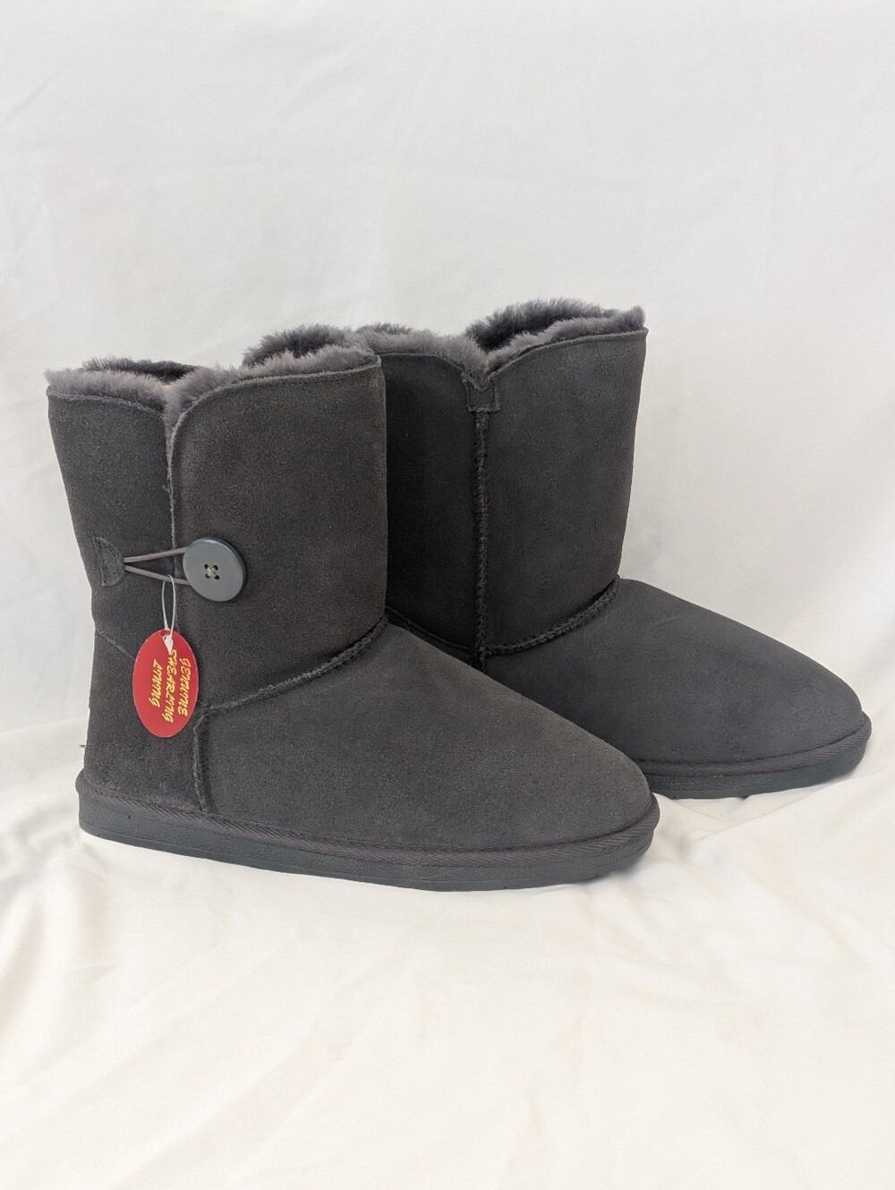 NWT TAMARAC Sonika 1 Button Gray Suede Leather Shearling Boots Women's Size 9